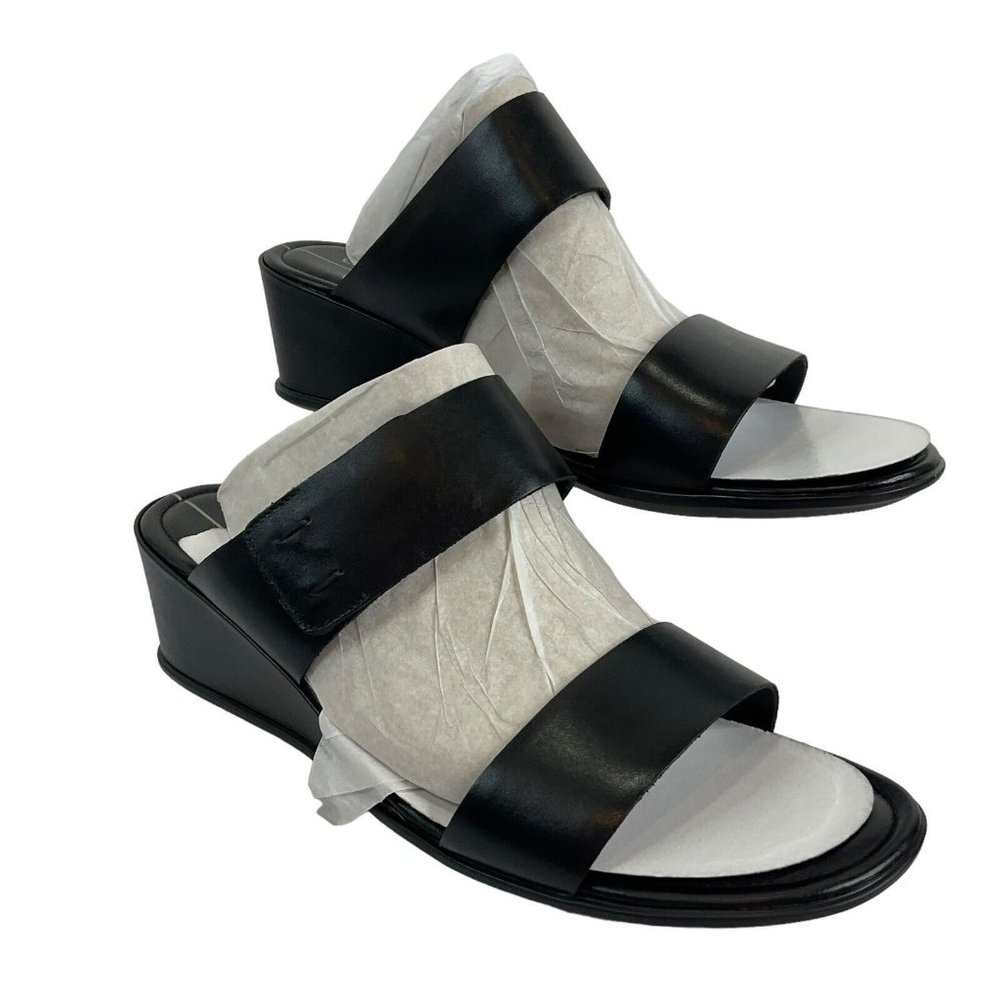 Ecco Shoes Women Sandals Sz 9-9.5 EU 40 Shape 35 Wedge Black Leather $150 Nib - Picture 2 of 13